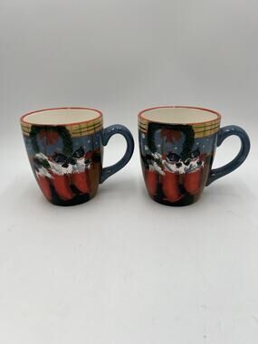 Oneida Cat Friends Fiddlestix Christmas Cat Coffee Mugs Set of 2 Holiday 12oz